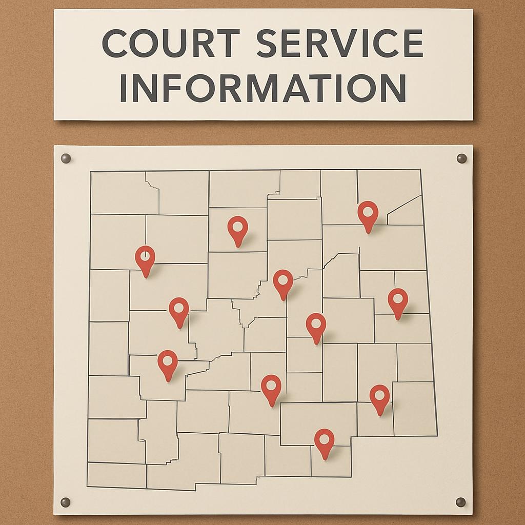 Court Service Information Map, Cowley County is depicted as a light beige color, contrasting with the dark brown background.